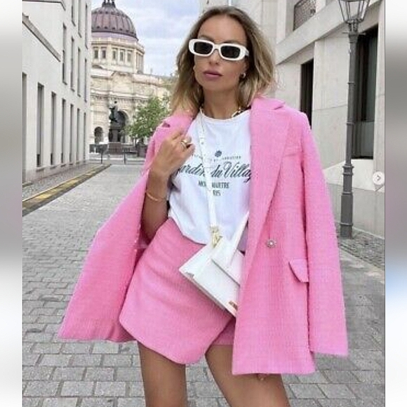 ZARA Textured Tweed pink blazer bloggers Fav size XS - Picture 4 of 16